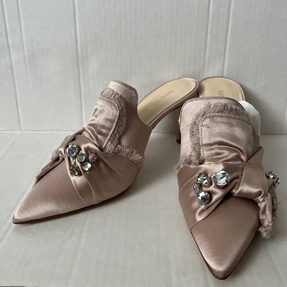 Nine West Women's Blush Satin Jeweled Pointed Mule